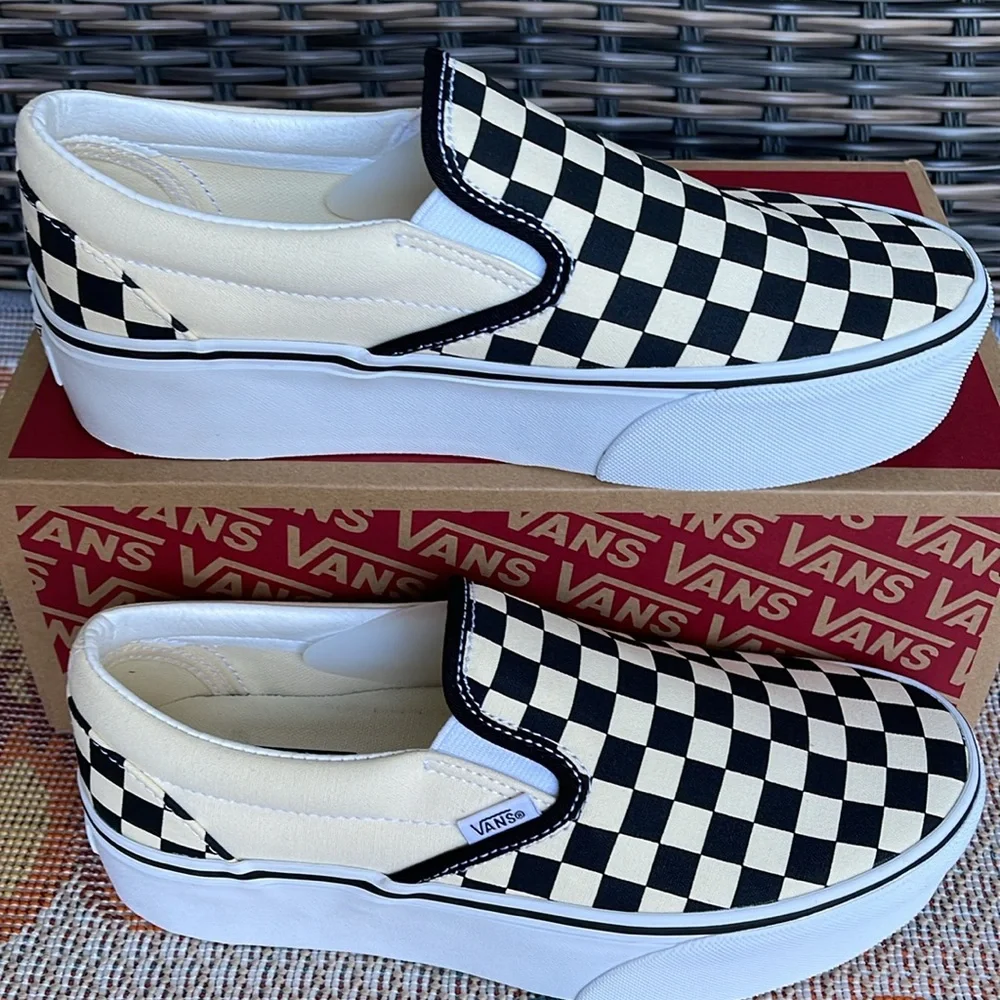Vans WMNS Classic Slip-On Stackf Checkerboard Black/Classi VN0A7Q5RTYQ Platforms